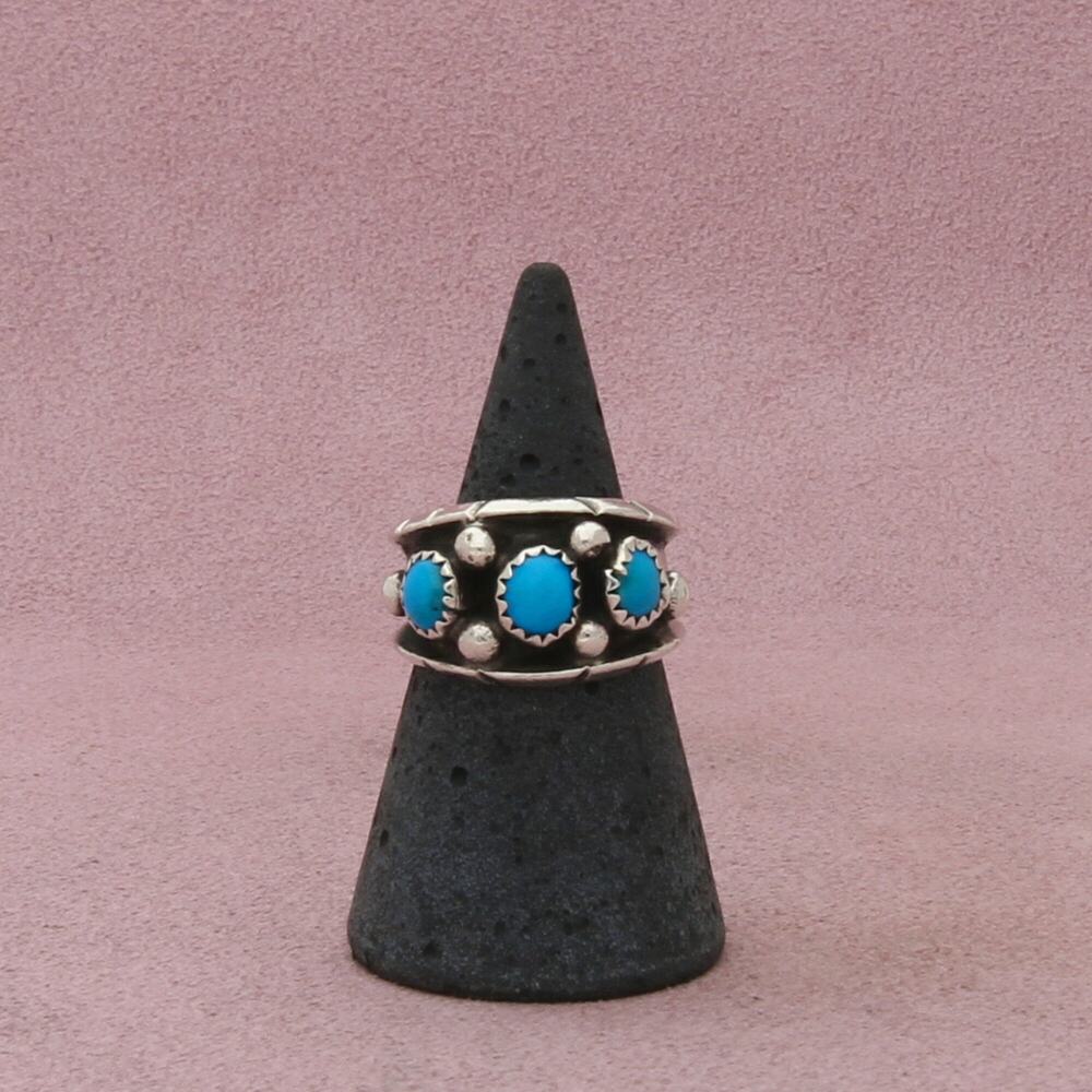 navajo sterling silver vintage beaded turquoise ring size 6.25